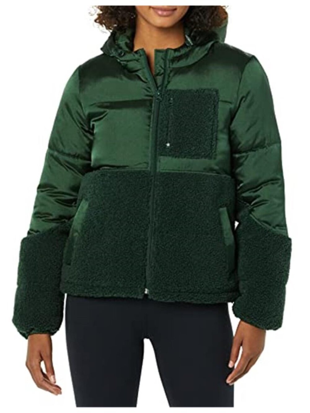 Sherpa Puffer Jacket Womens Fleece Hooded Zip Up Winter Coat Warm Cozy